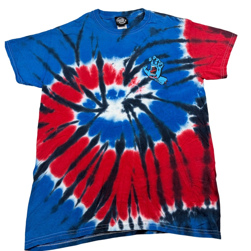 Santa Cruz Screaming Hand Tie Dye T-Shirt Red Blue Black Skate Tee Mens Small
